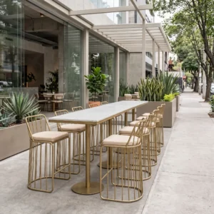 banco-boss-metal-para-restaurantes-03 Banco Boss de metal para barra de restaurantes o cafeterías. Asiento con cojín. Ideal para terrazas.