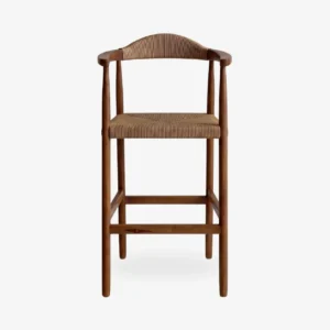 banco-cheberry-madera-pino-para-restaurantes-01 Banco Cheberry de madera de pino para barra de restaurantes o cafeterías. Respaldo y asiento tejido. Ideal para interiores.