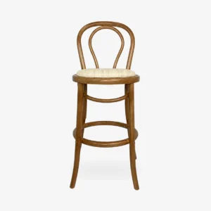 banco-thonet-madera-pino-para-restaurantes-01 Banco Thonet de madera de pino para barra de restaurantes o cafeterías. Asiento tapizado. Ideal para interiores.