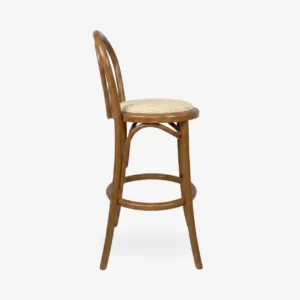 banco-thonet-madera-pino-para-restaurantes-02 Banco Thonet de madera de pino para barra de restaurantes o cafeterías. Asiento tapizado. Ideal para interiores.