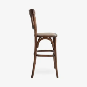 banco-twoback-madera-pino-para-restaurantes-02 Banco Twoback de madera de pino para barra de restaurantes o cafeterías. Respaldo doble X y asiento tapizado. Ideal para interiores.