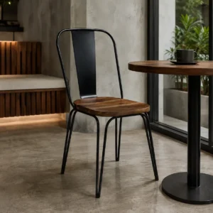 silla-tonix-metal-para-restaurantes-03 Silla Tonix de metal para restaurantes y cafeterías. Asiento de triplay de pino resistente. Ideal para interiores y exteriores.