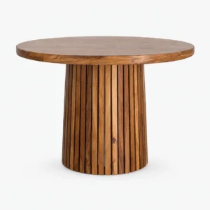 mesa-redonda-pino-base-minimalista-para-restaurantes-01 Mesa Redonda de madera de pino con base minimalista estilo listones para restaurantes y cafeterías. Ideal para interiores.