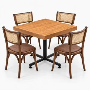 Paquete promocional para restaurantes y cafeterías: Sillas Anya + Mesas Cuadrada de Madera Base Pedestal.
