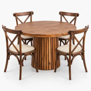 pack-restaurante-sillas-crossback-mesas-redonda-base-minimalita Paquete promocional para restaurantes y cafeterías: Sillas Crossback + Mesas Redondas de Madera Base Minimalista.