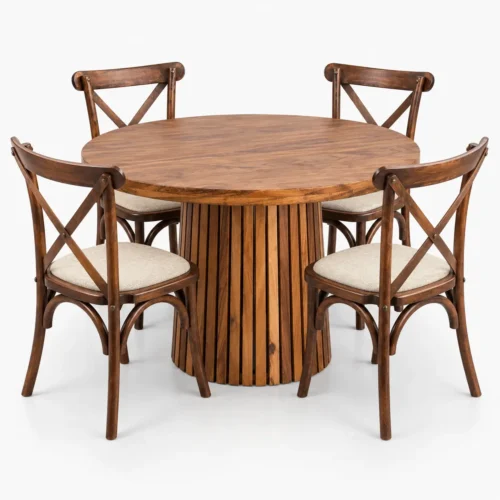 pack-restaurante-sillas-crossback-mesas-redonda-base-minimalita Paquete promocional para restaurantes y cafeterías: Sillas Crossback + Mesas Redondas de Madera Base Minimalista.